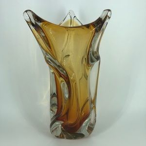 Vintage Amber-Honey Chalet Hand Blown Twist Vase Canada Art Glass